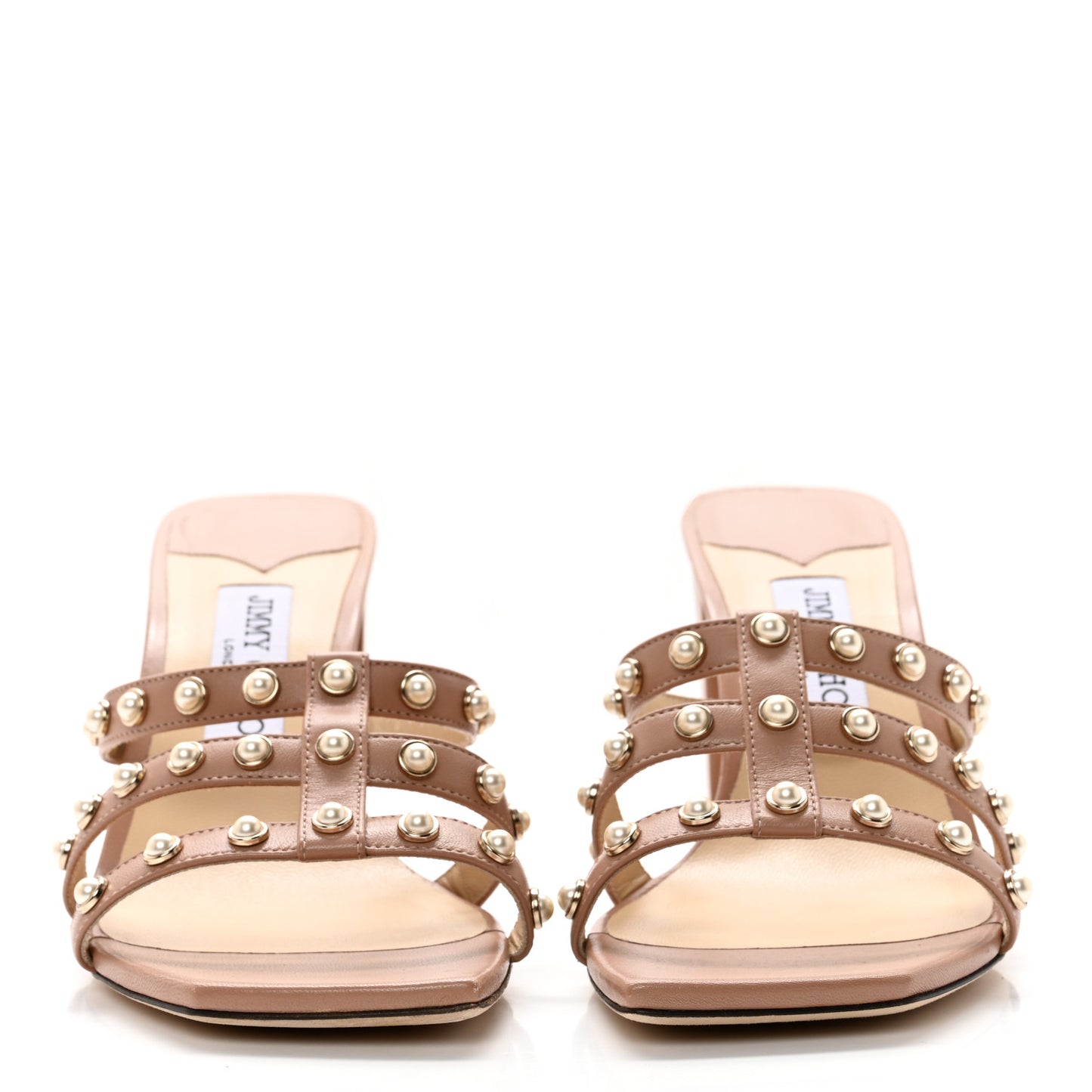 Calfskin Pearl Embellished Hazal 85 Mule Sandals 39.5 Ballet Pink