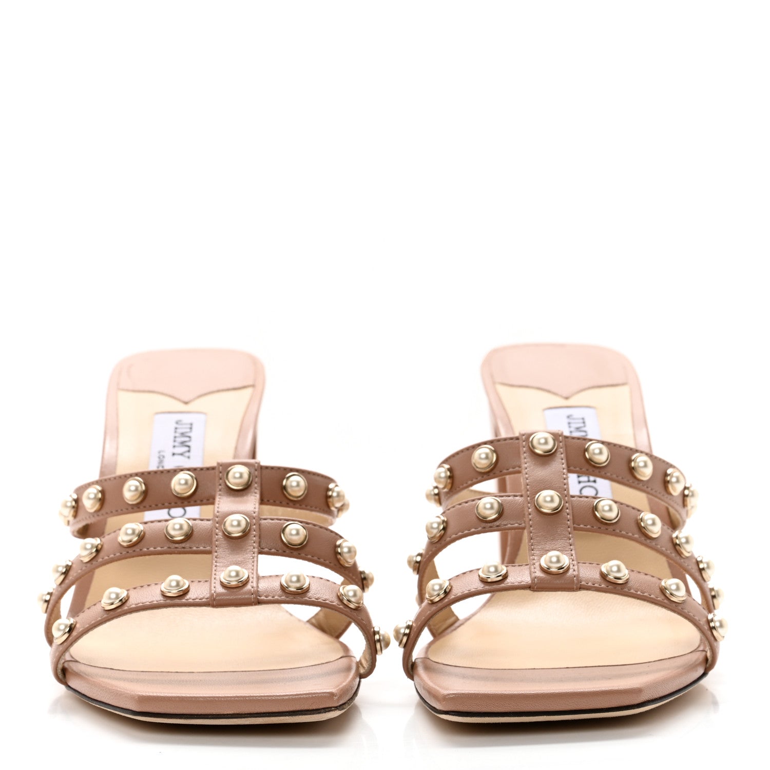 Jimmy Choo Calfskin Pearl Embellished Hazal 85 Mule Sandals 39.5 Ballet Pink 2 of 11