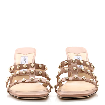 Jimmy Choo Calfskin Pearl Embellished Hazal 85 Mule Sandals 39.5 Ballet Pink 2 of 11