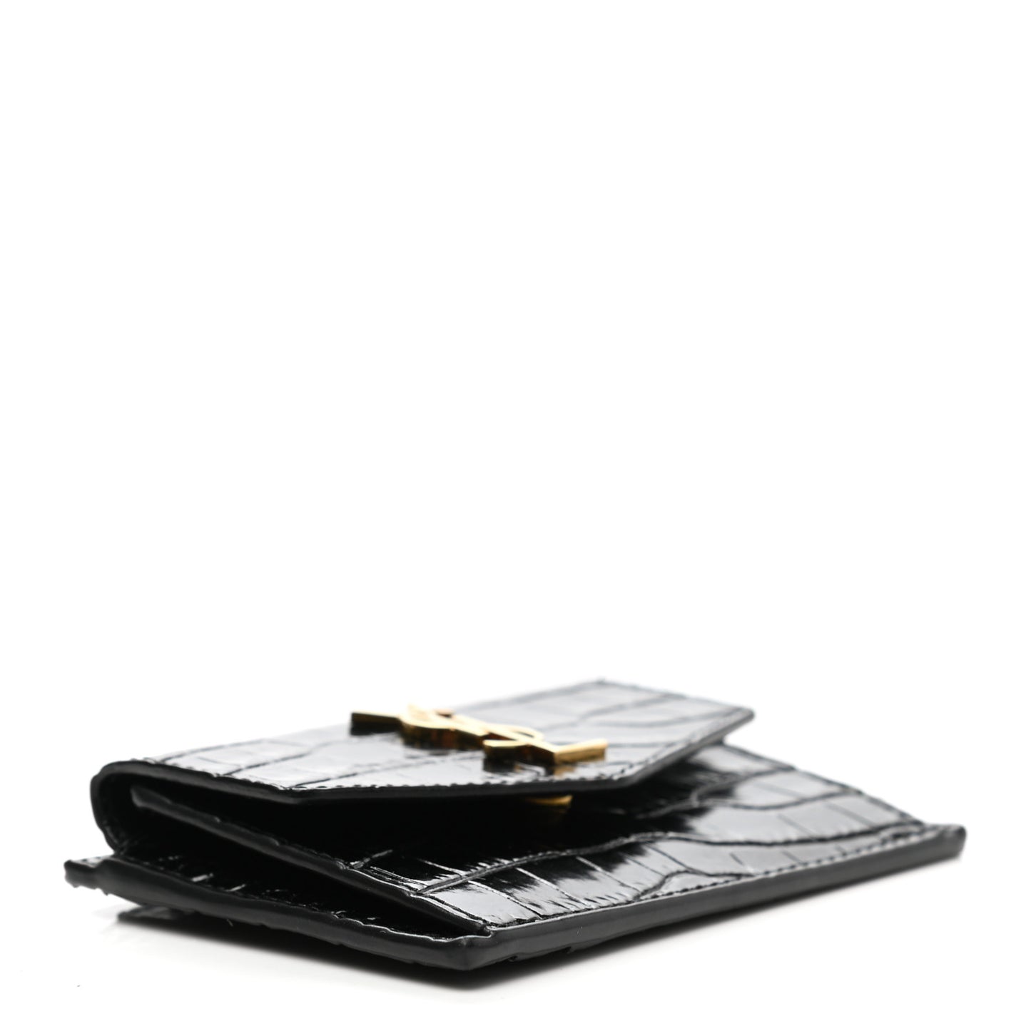 Calfskin Crocodile Embossed Uptown Monogram Card Case Black