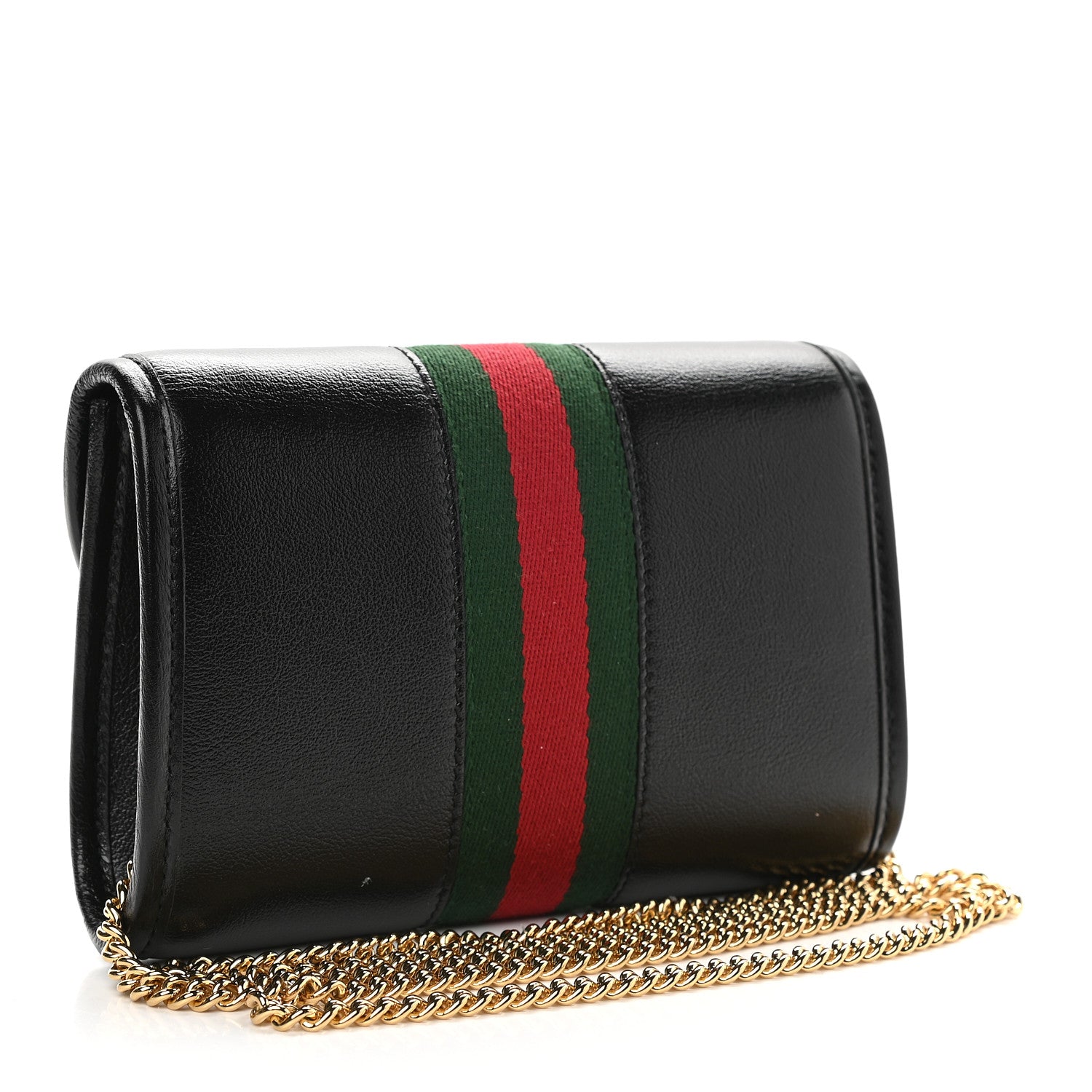 Gucci Textured Calfskin Web Mini Rajah Slim Flap Shoulder Bag Black 3 of 9