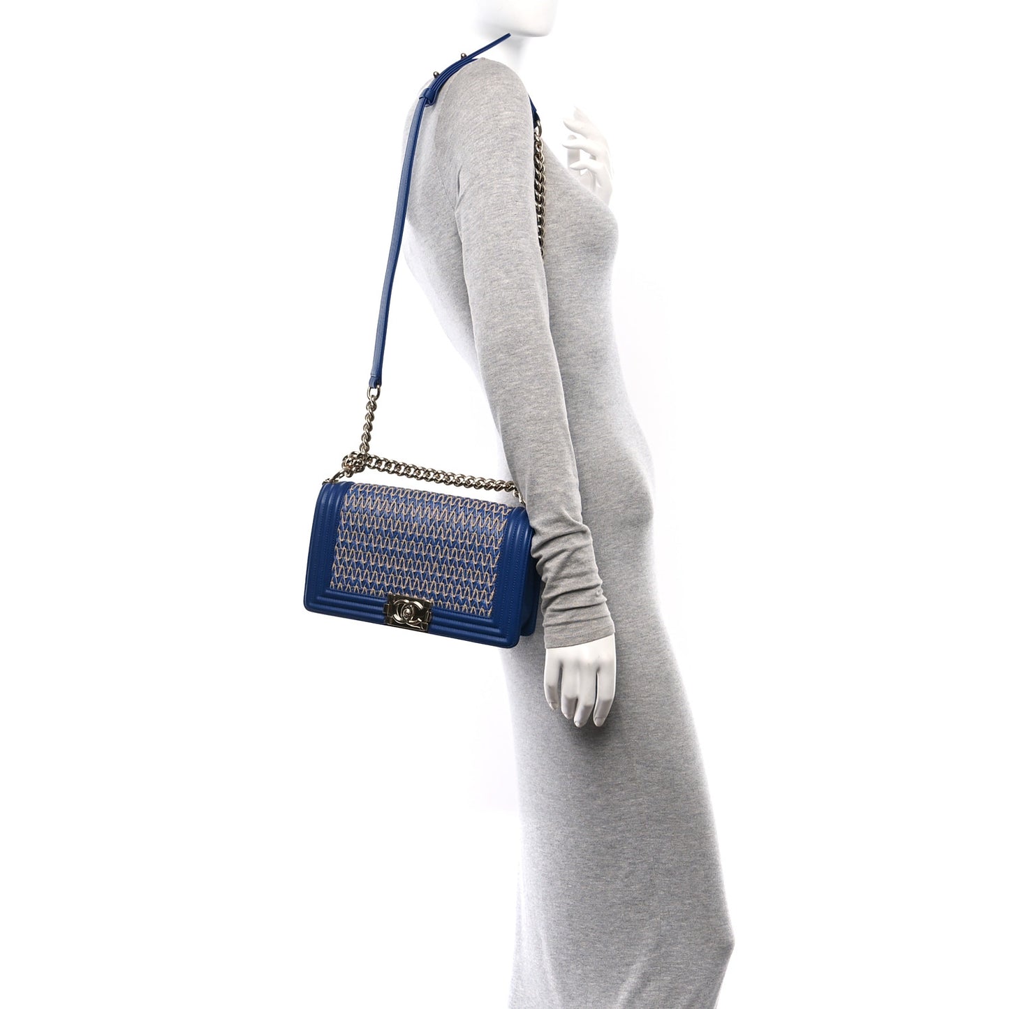 Lambskin Cotten Woven Medium Boy Flap Blue