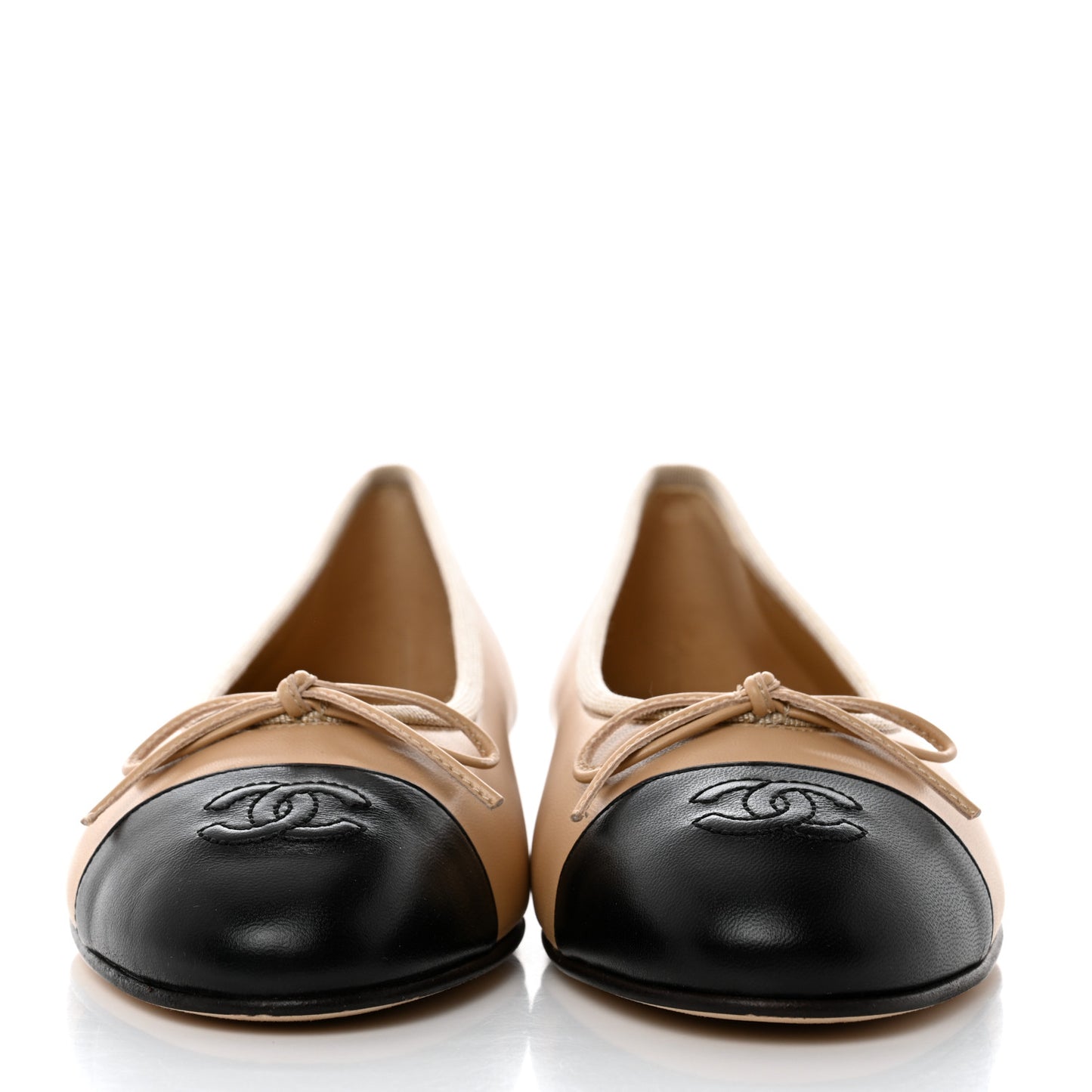 Lambskin Cap Toe CC Ballerina Flats 38.5 Beige Black