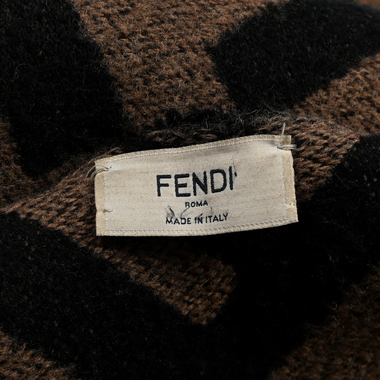 Fendi Wool Cashmere FF Print Poncho Tobacco Black 4 of 4