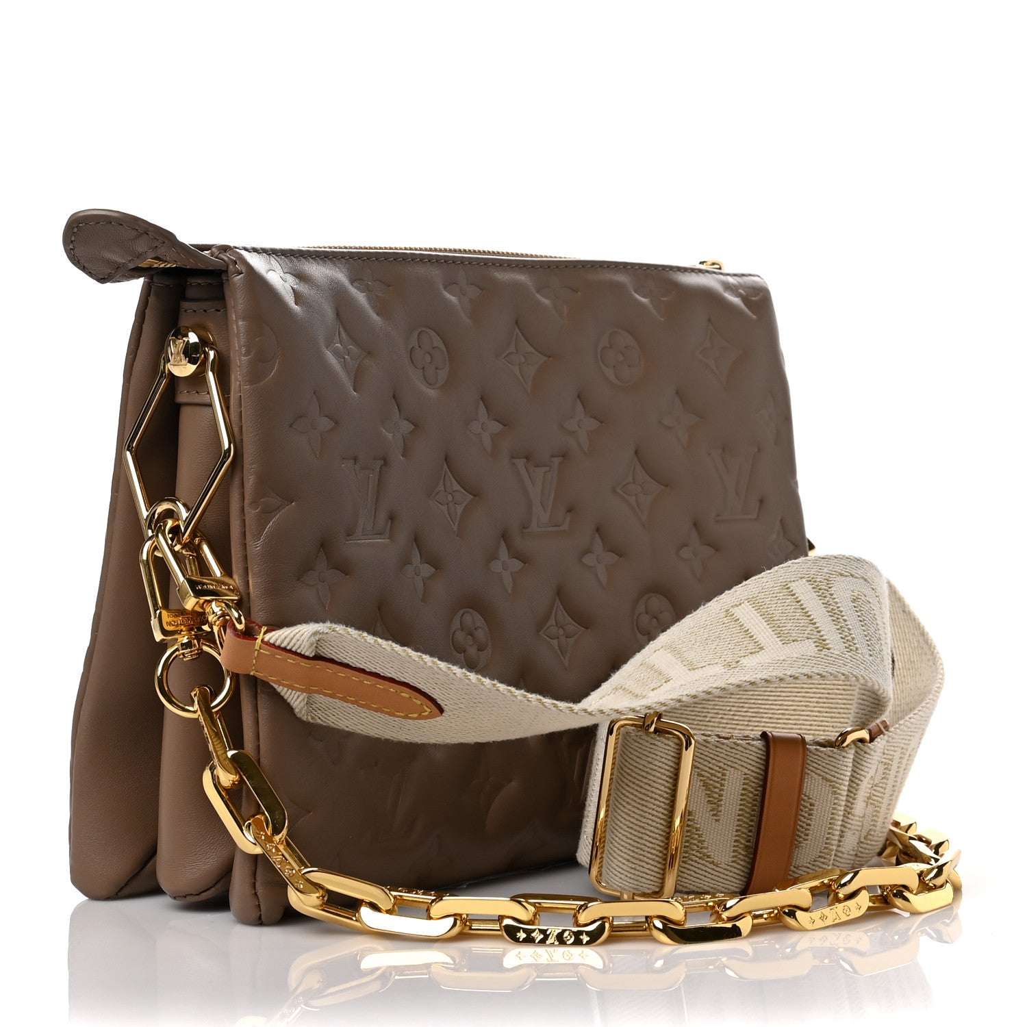 Louis Vuitton Lambskin Embossed Monogram Coussin PM Taupe 3 of 8