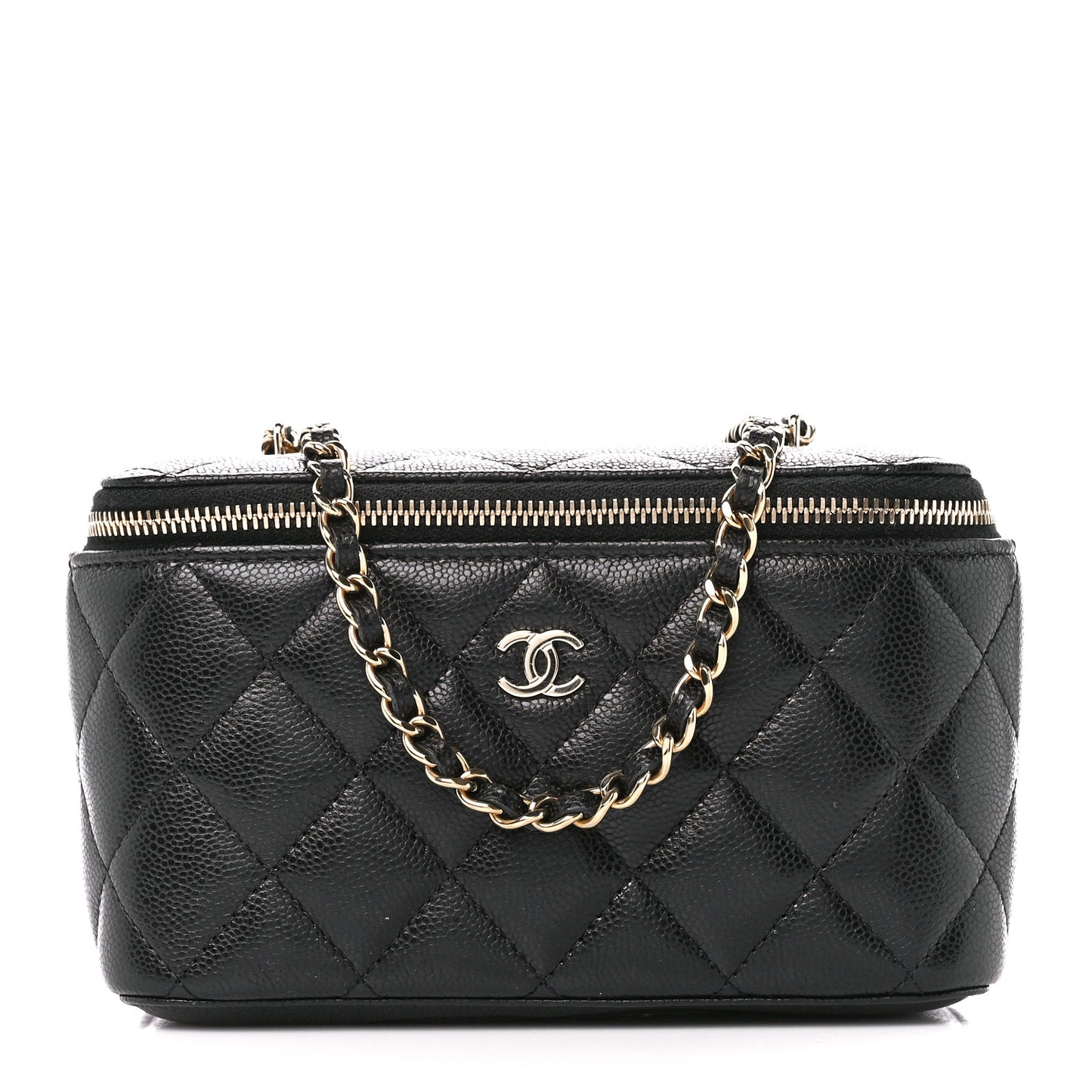 Caviar Quilted Small Vanity Case With Chain Black