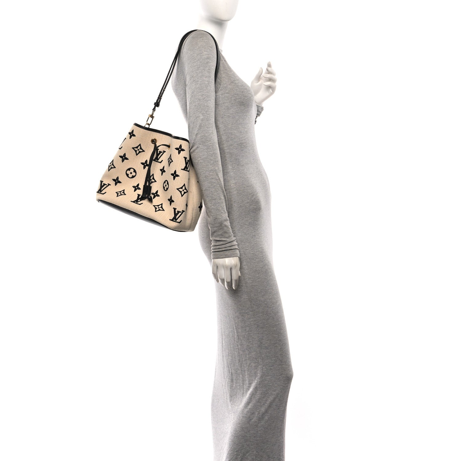 Louis Vuitton Cotton Monogram Embroidered Neonoe MM Beige Black 2 of 12