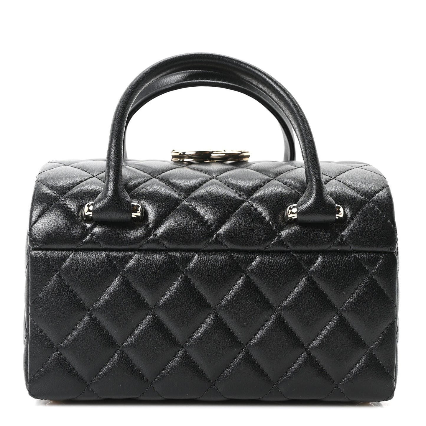 Shiny Lambskin Quilted Top Handle Jewelry Box Bag Black