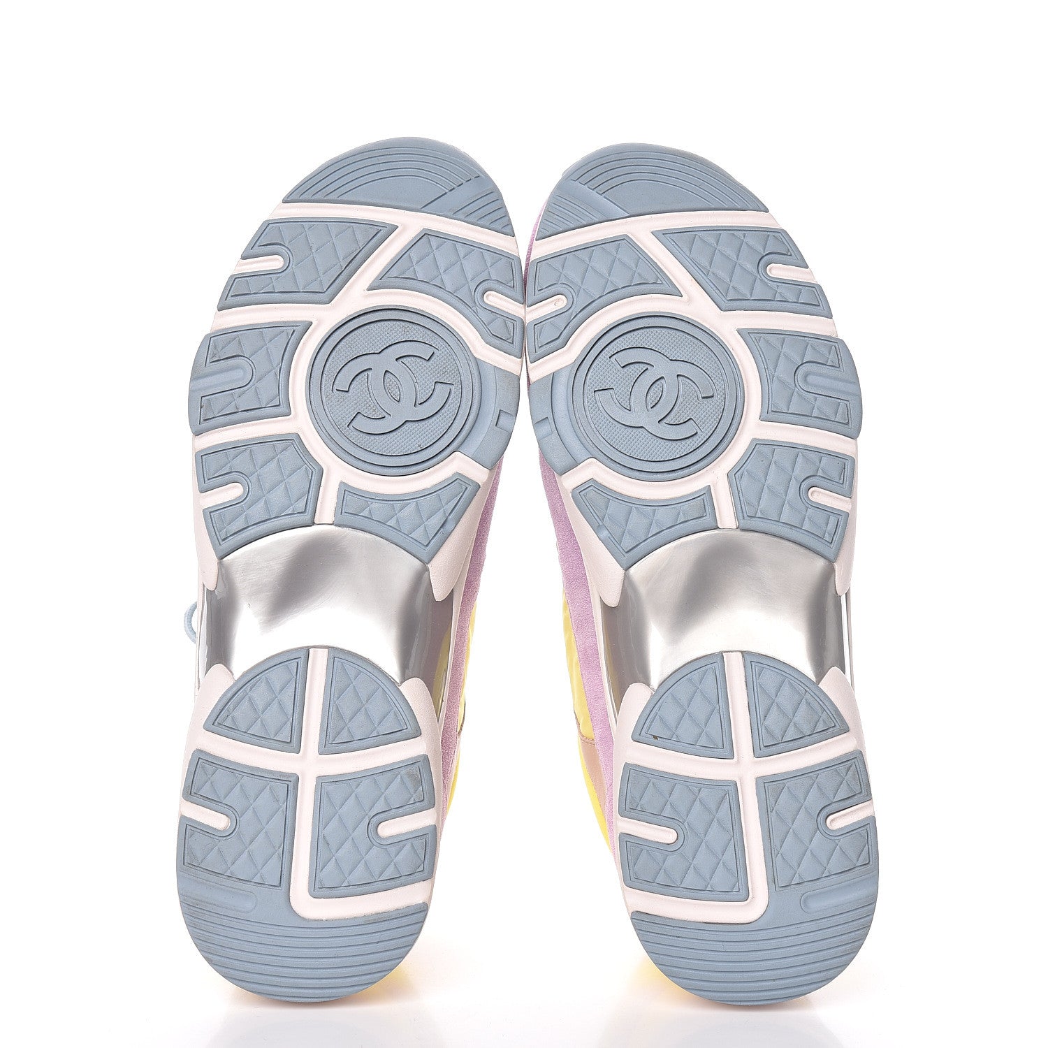Chanel Nylon Lambskin Calfskin Suede CC Womens Sneakers 41 Pink Yellow Purple 5 of 8