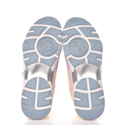 Chanel Nylon Lambskin Calfskin Suede CC Womens Sneakers 41 Pink Yellow Purple 5 of 8