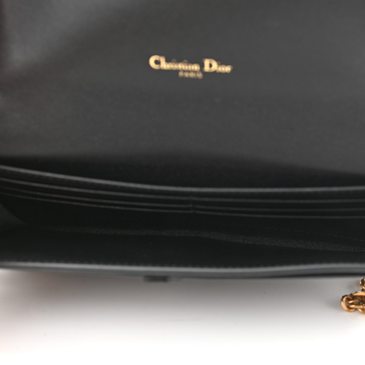 Grained Calfskin Saddle Chain Wallet Pouch Black