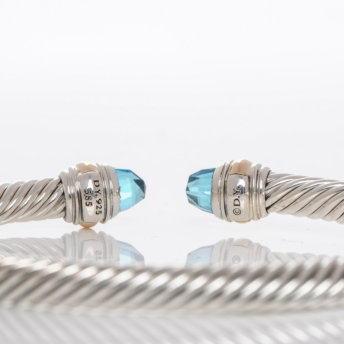 Sterling Silver 14K Yellow Gold Blue Topaz 5mm Cable Classics Bracelet
