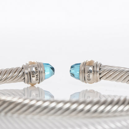 David Yurman Sterling Silver 14K Yellow Gold Blue Topaz 5mm Cable Classics Bracelet 5 of 5