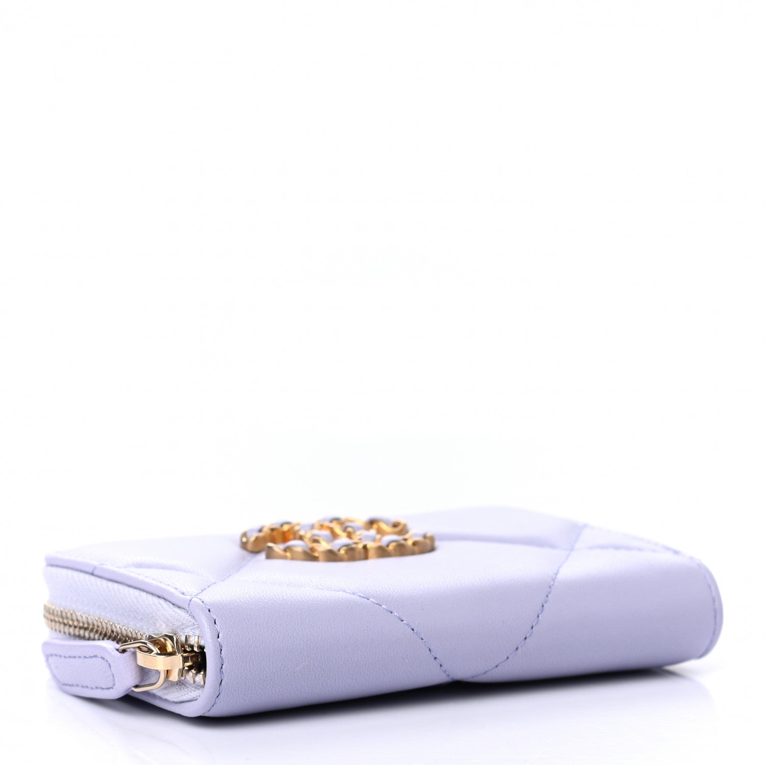 Chanel Lambskin Quilted Chanel 19 Zip Around Coin Purse Wallet Light Purple 4 of 7