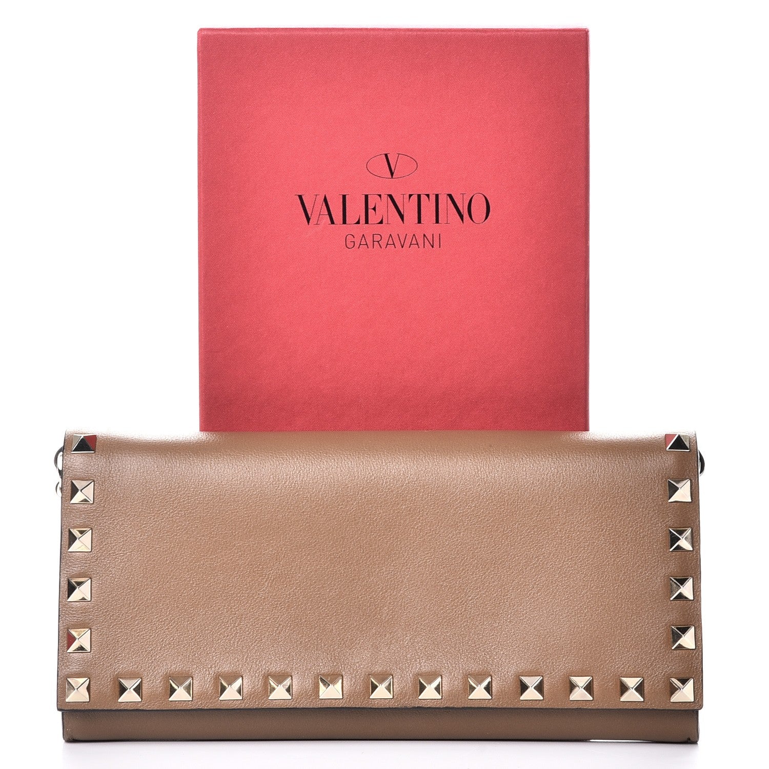 Valentino Garavani Vitello Rockstud Flap Wallet On Chain Brown 9 of 9