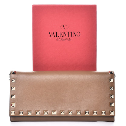 Valentino Garavani Vitello Rockstud Flap Wallet On Chain Brown 9 of 9