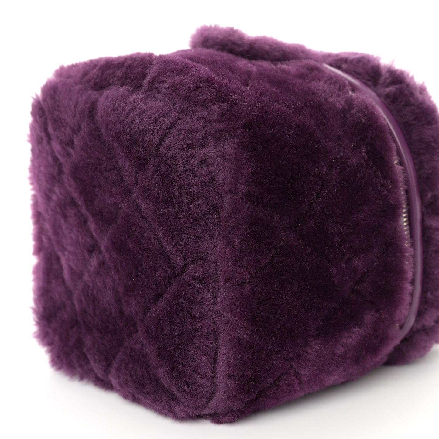 Shearling Lambskin Quilted Small Vanity Case Purple