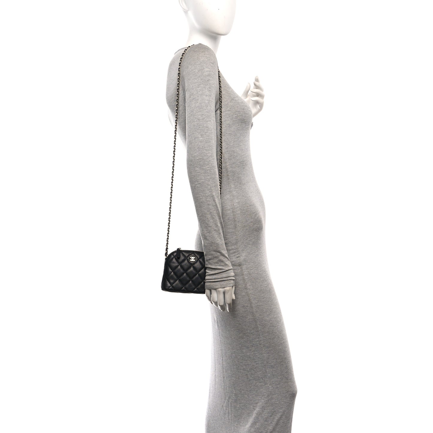 Caviar Quilted Classic Clutch with Chain Black