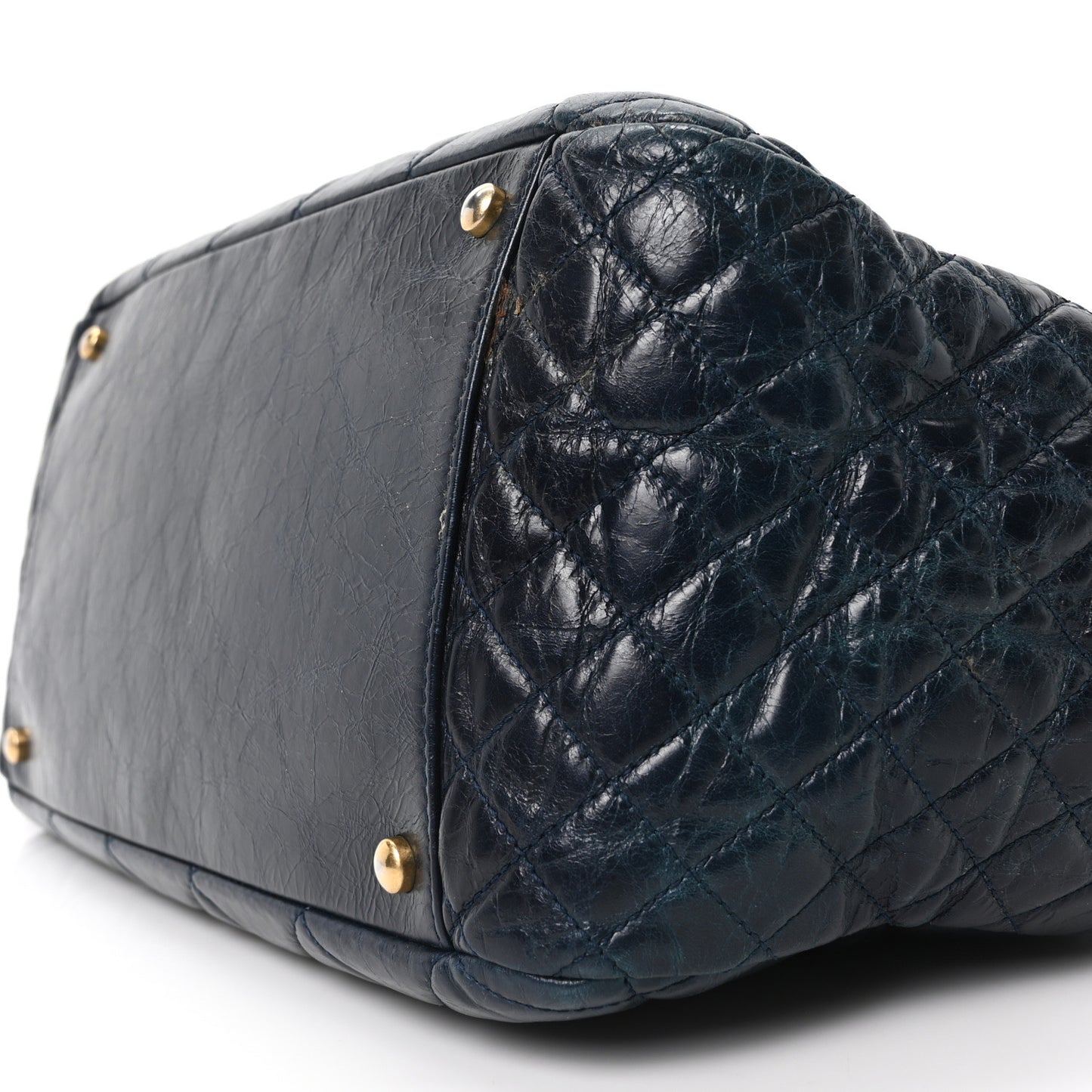 Glazed Calfskin Quilted Large Daily Walk Flap Blue