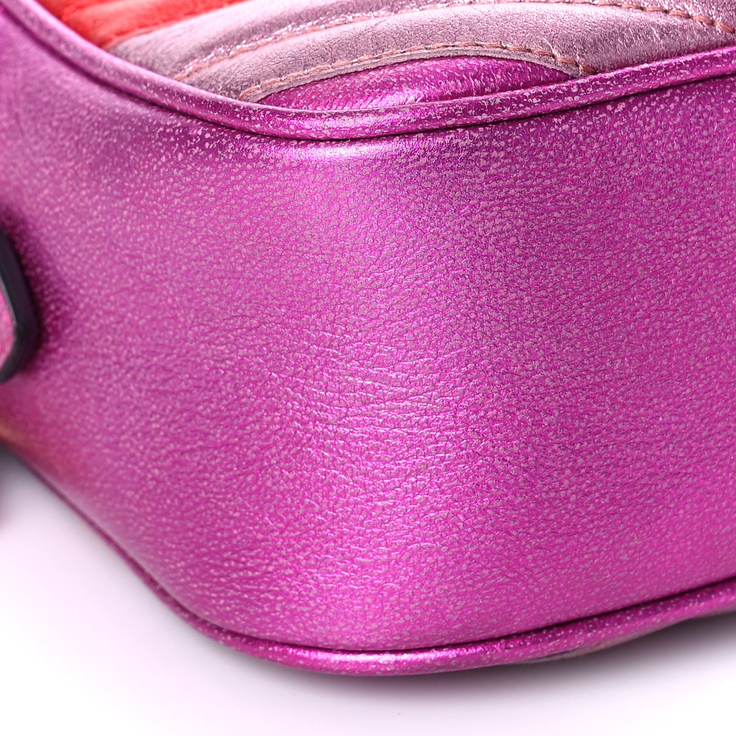 Gucci Laminated Nappa Matelasse Small GG Marmont Chain Shoulder Bag Fuxia Rosso Rosa 9 of 12