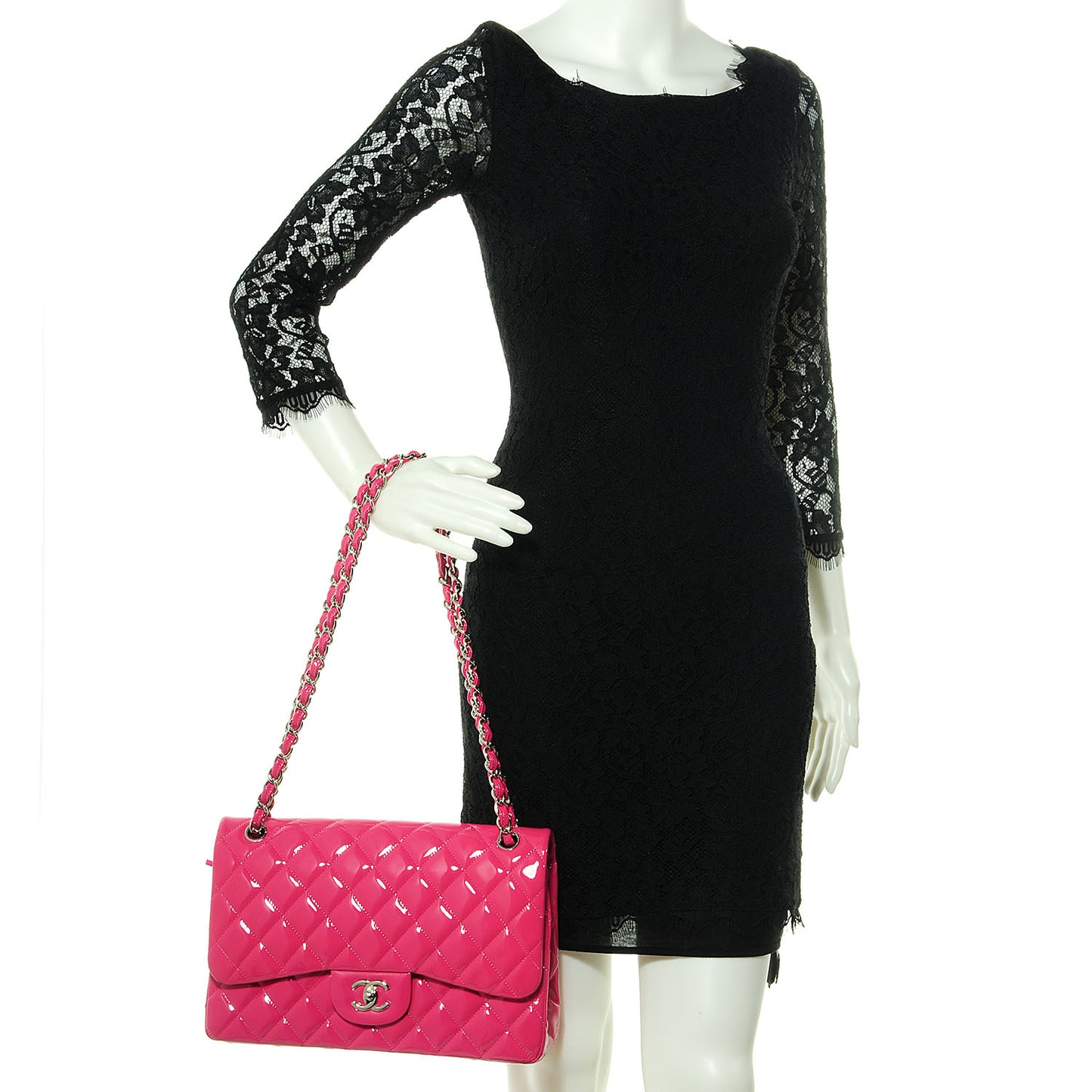 Patent Jumbo Double Flap Hot Pink