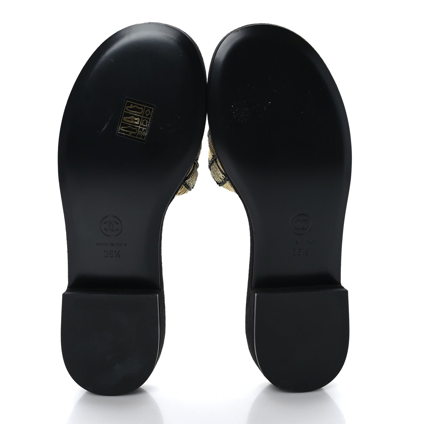 Pearl Embroidery CC Mules 36.5 Gold Black