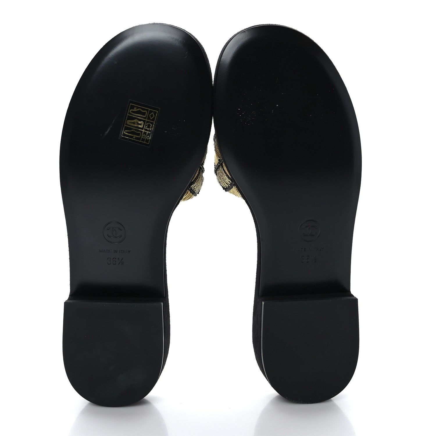 Chanel Pearl Embroidery CC Mules 36.5 Gold Black 5 of 8