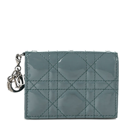Christian Dior Patent Cannage Small Lady Dior Flap Card Holder Gray Stone 1 of 6