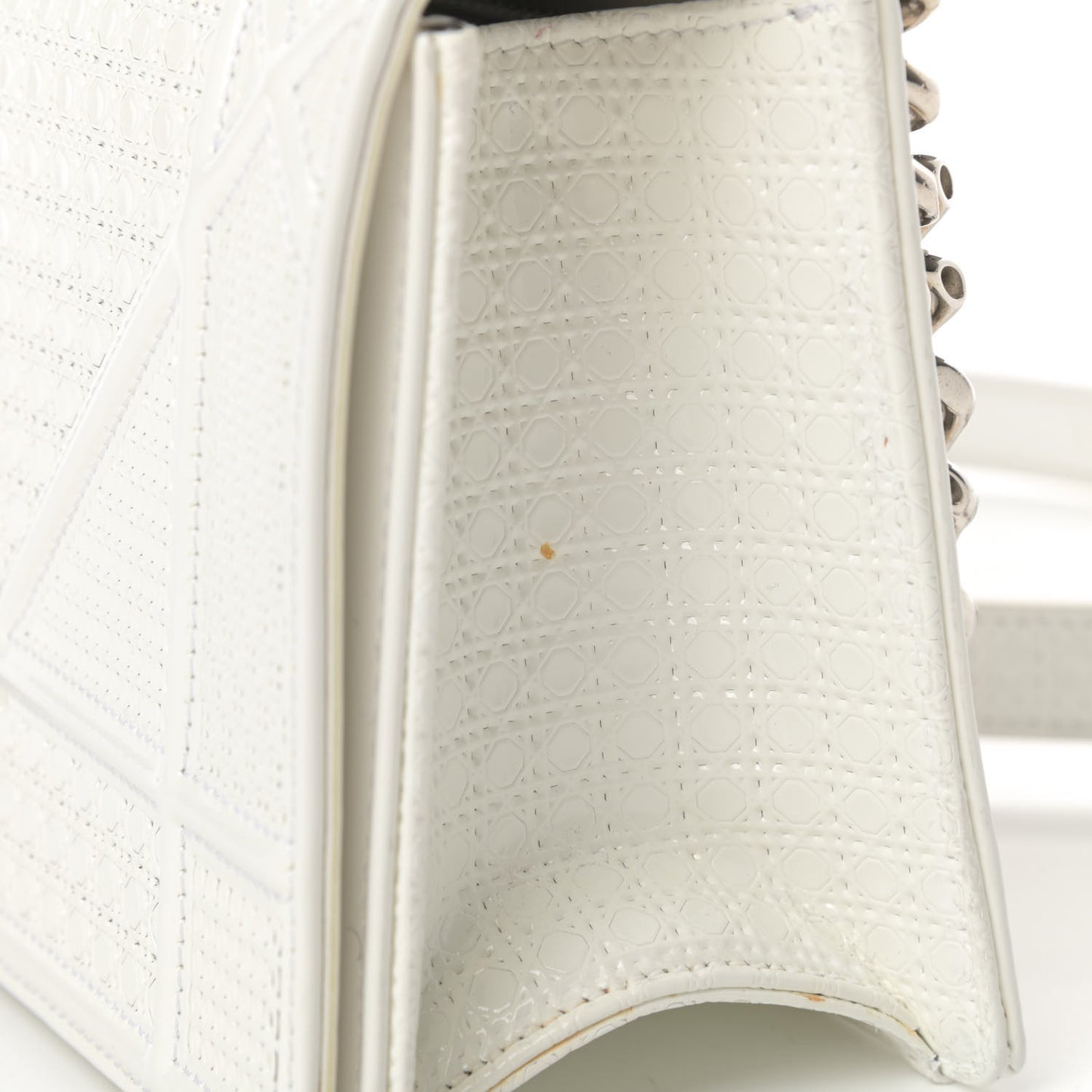 Patent Micro-Cannage Small Diorama Flap Bag White