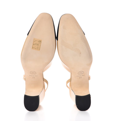 Chanel Goatskin Grosgrain Cap Toe CC Slingback Pumps 39 Beige Black 5 of 10