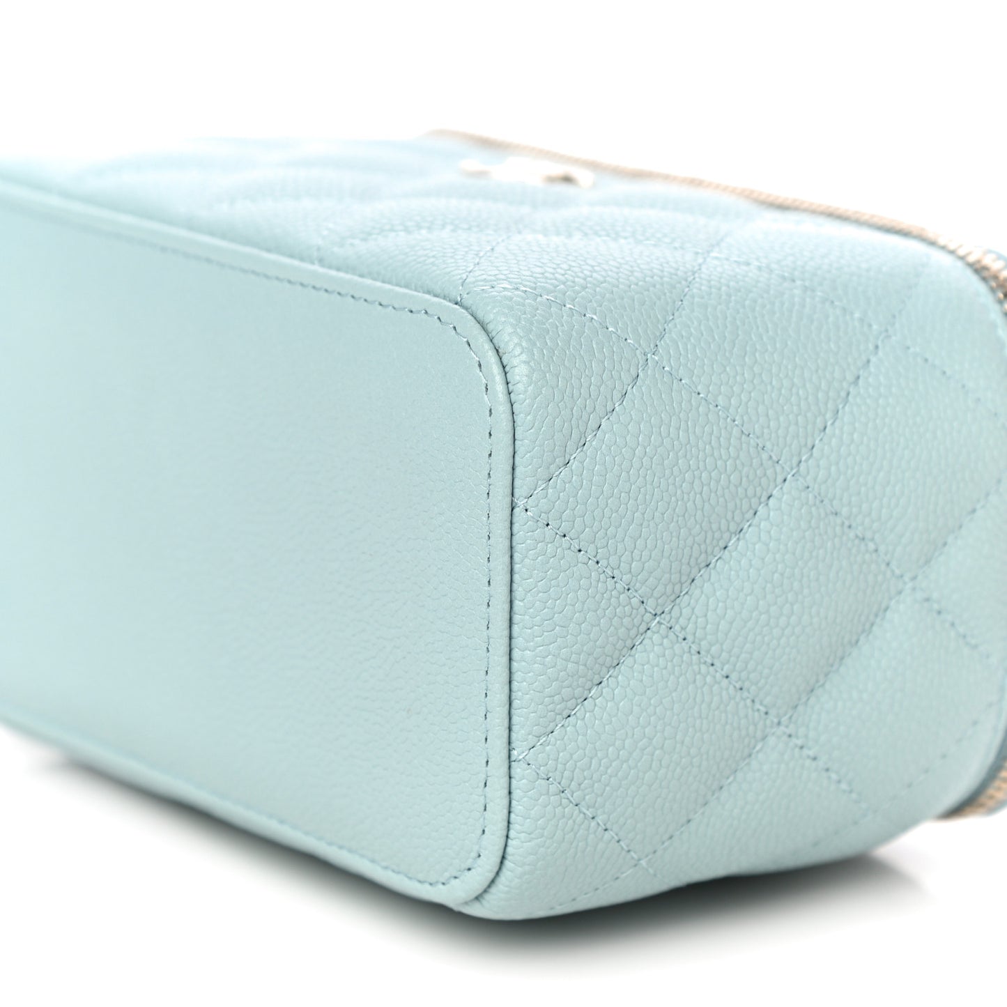 Caviar Quilted Small Tiny CC Vanity Case With Chain Light Blue