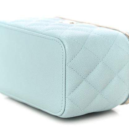 Chanel Caviar Quilted Small Tiny CC Vanity Case With Chain Light Blue 10 of 11