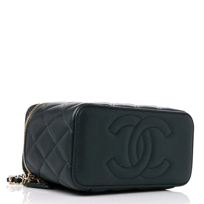 Chanel Iridescent Lambskin Quilted Small Top Handle Vanity Case With Chain Dark Green 4 of 15