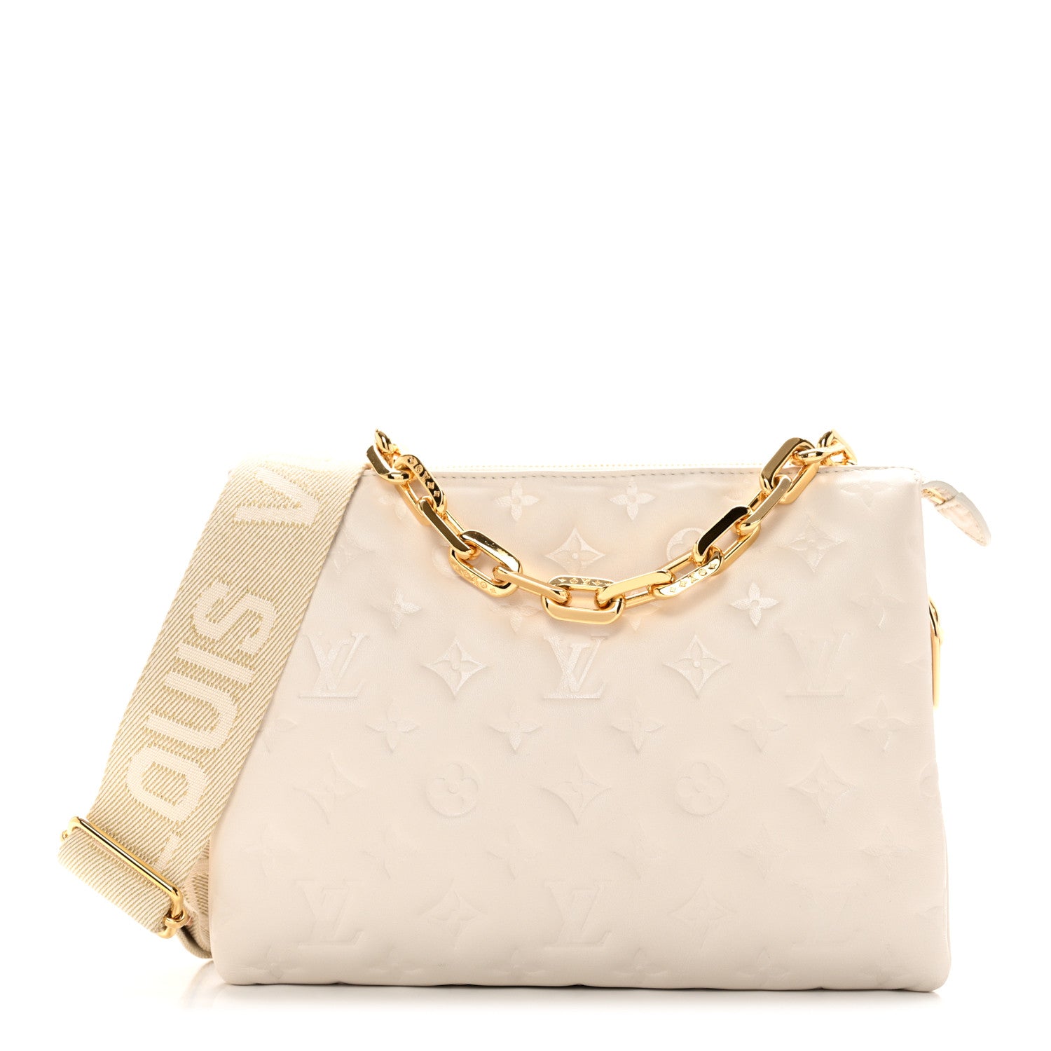 Louis Vuitton Lambskin Embossed Monogram Coussin PM Cream 1 of 12