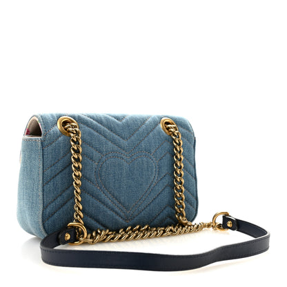 Gucci Denim Matelasse Mini Pearly GG Marmont Shoulder Bag Blue 3 of 13