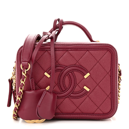 Chanel Caviar Quilted Small CC Filigree Vanity Case Burgundy 1 of 11
