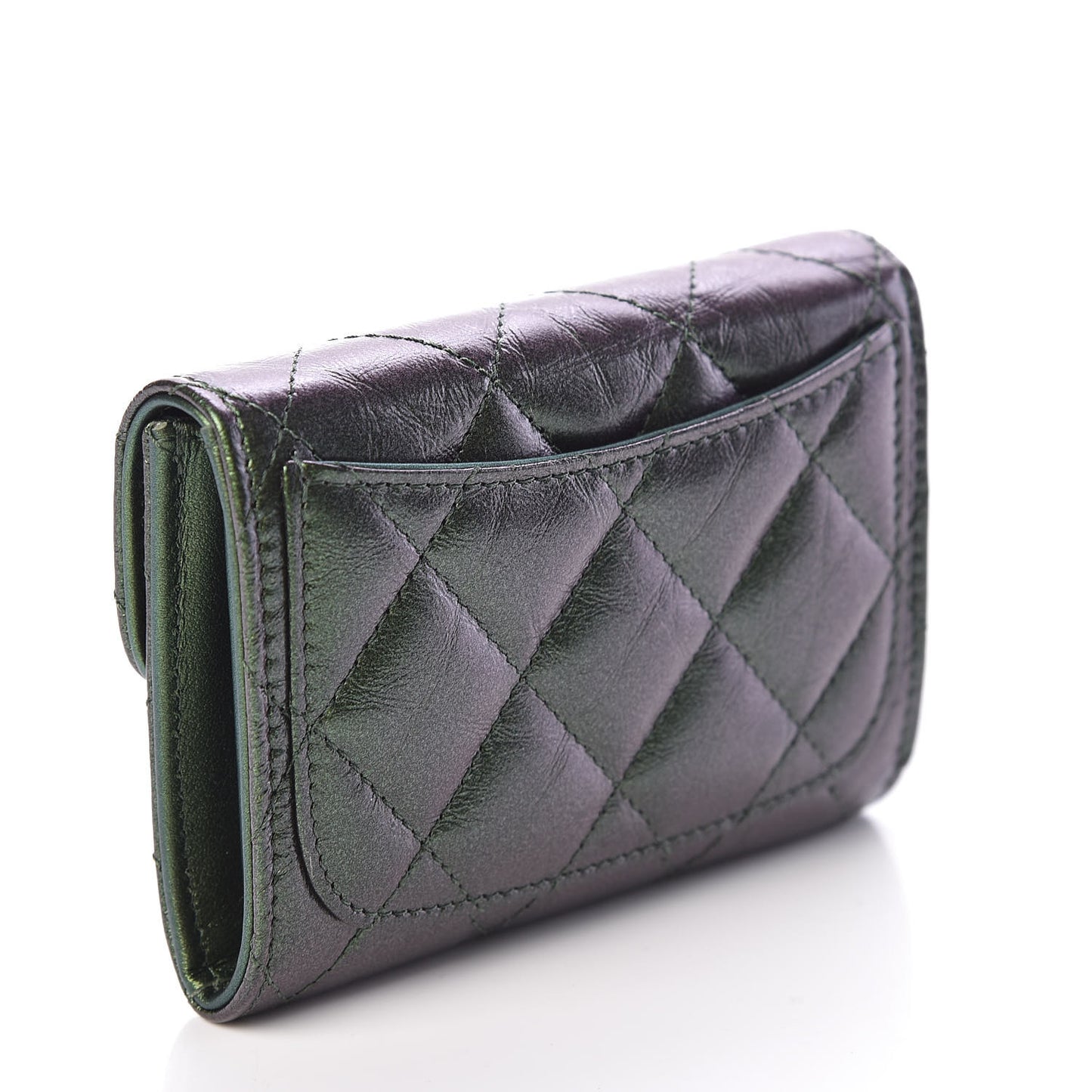 Glittered Aged Calfskin Quilted Reissue Flap Card Holder Wallet Holder Green