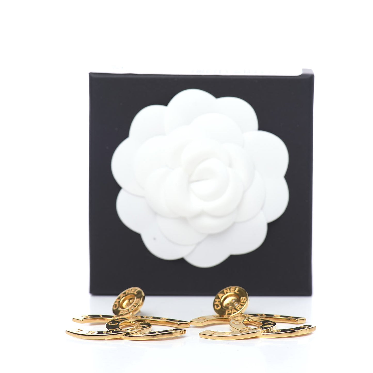 Metal Large Paris Button Earrings Gold