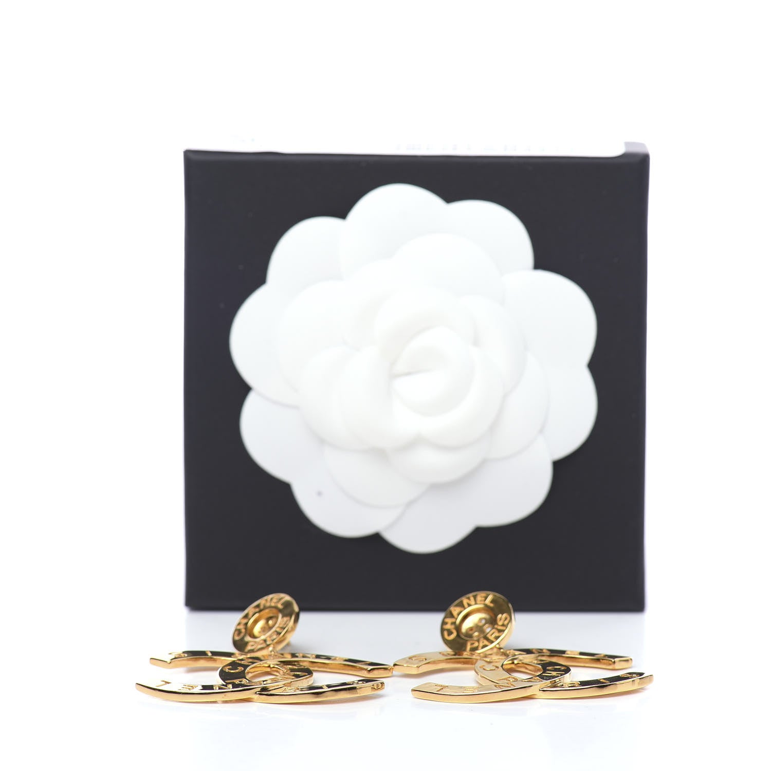 Chanel Metal Large Paris Button Earrings Gold 5 of 5