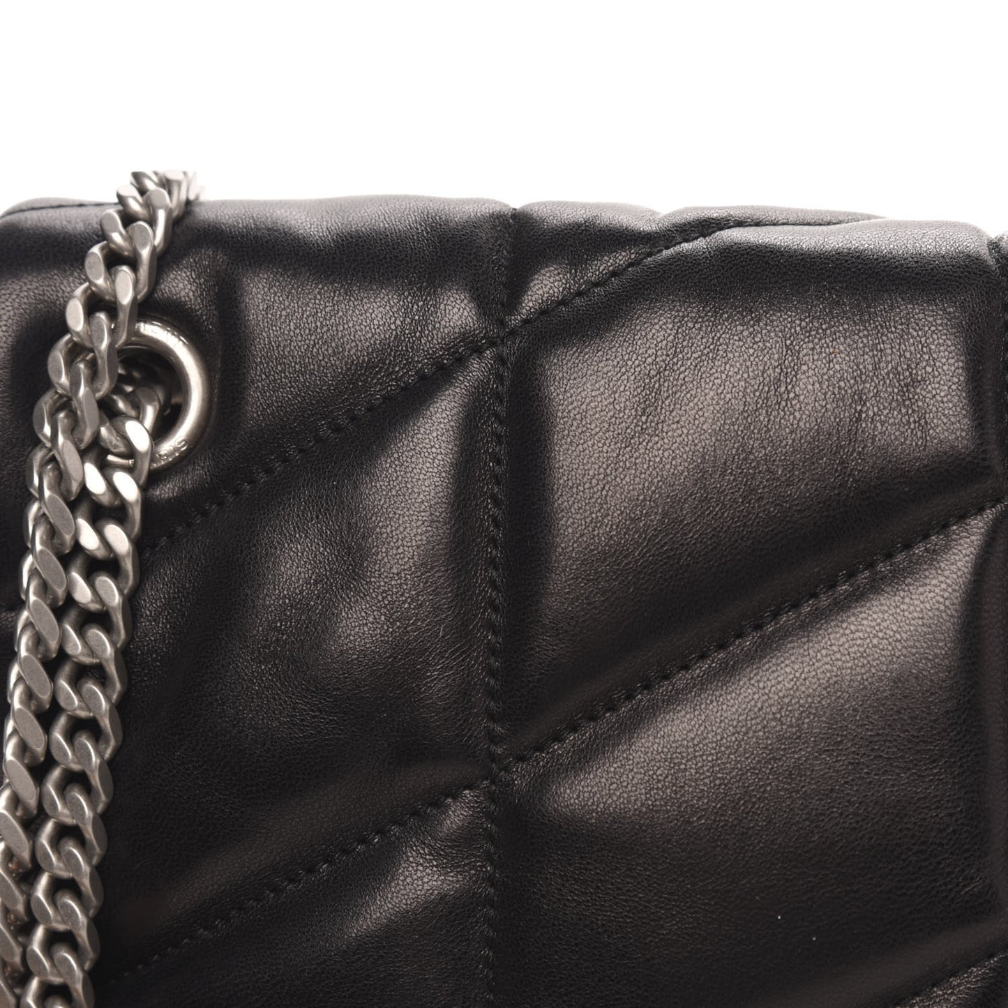 Lambskin Quilted Small Loulou Puffer Monogram Chain Satchel Black