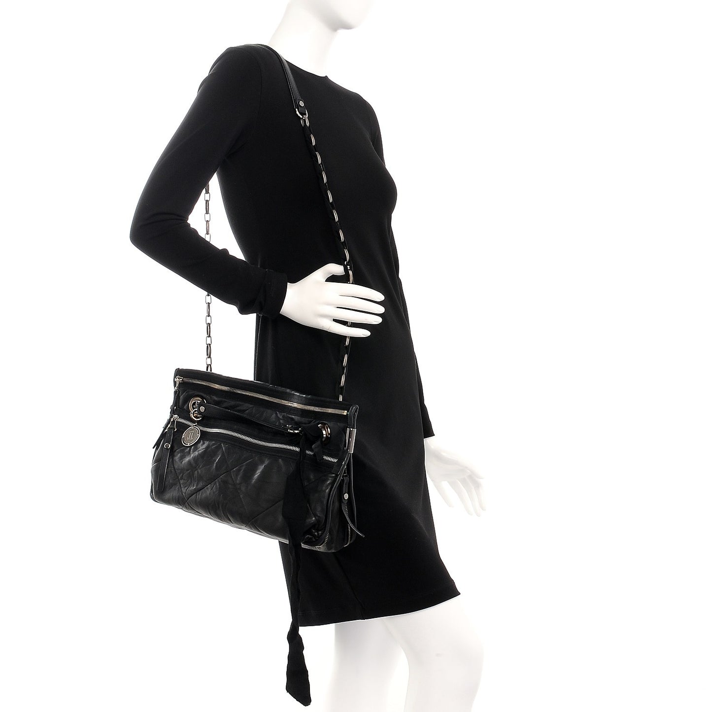Lambskin Quilted Medium Amalia Shoulder Bag Black