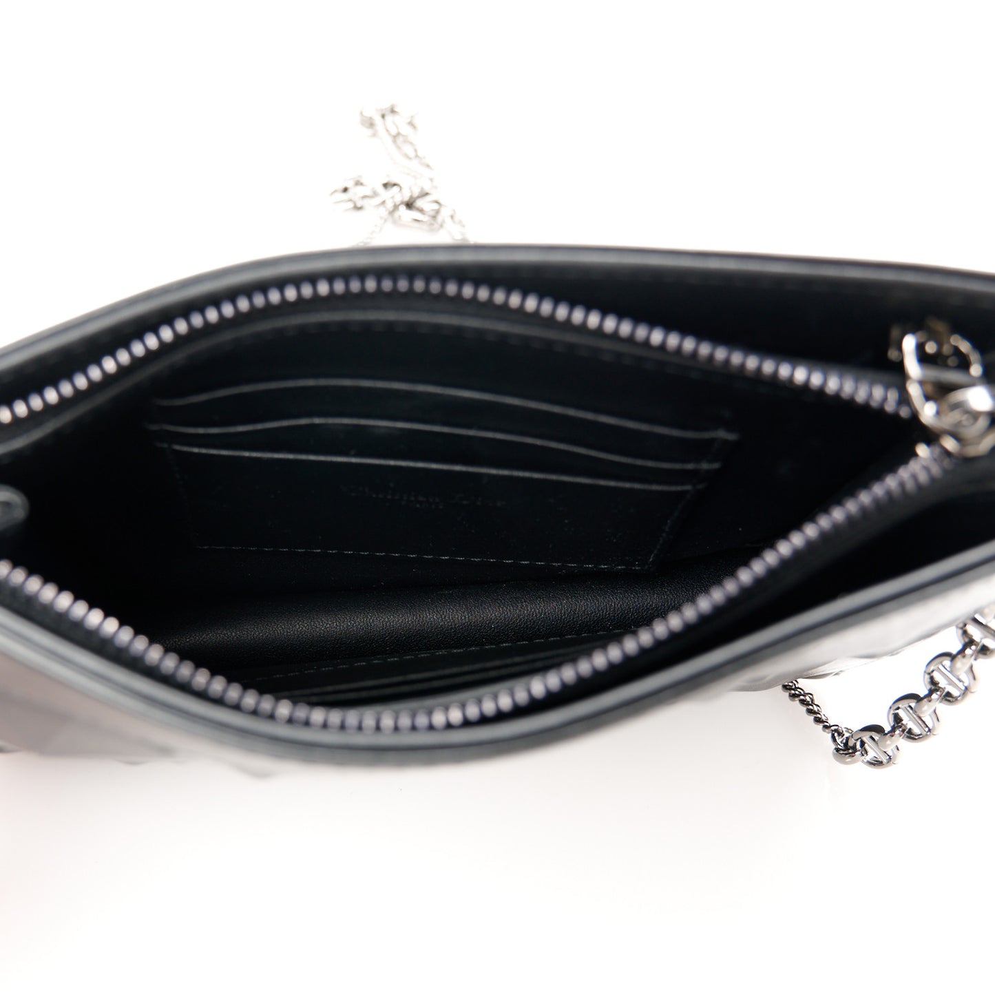 Calfskin Macrocannage Diamond Caro Zipped Pouch With Chain Black
