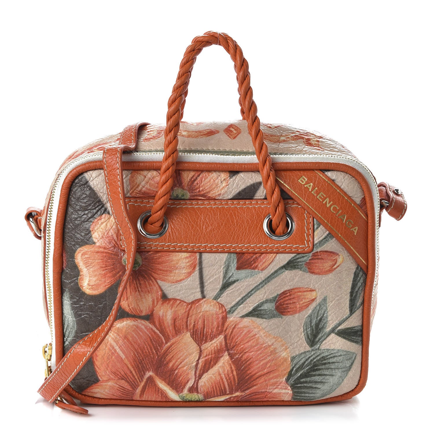 Balenciaga Agneau Floral Print Small Blanket Square Tote Orange 1 of 10