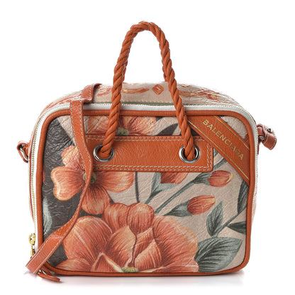 Balenciaga Agneau Floral Print Small Blanket Square Tote Orange 1 of 10