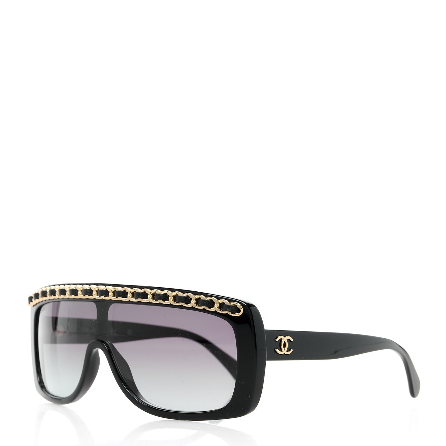 Lambskin Chain Acetate Shield Sunglasses Black