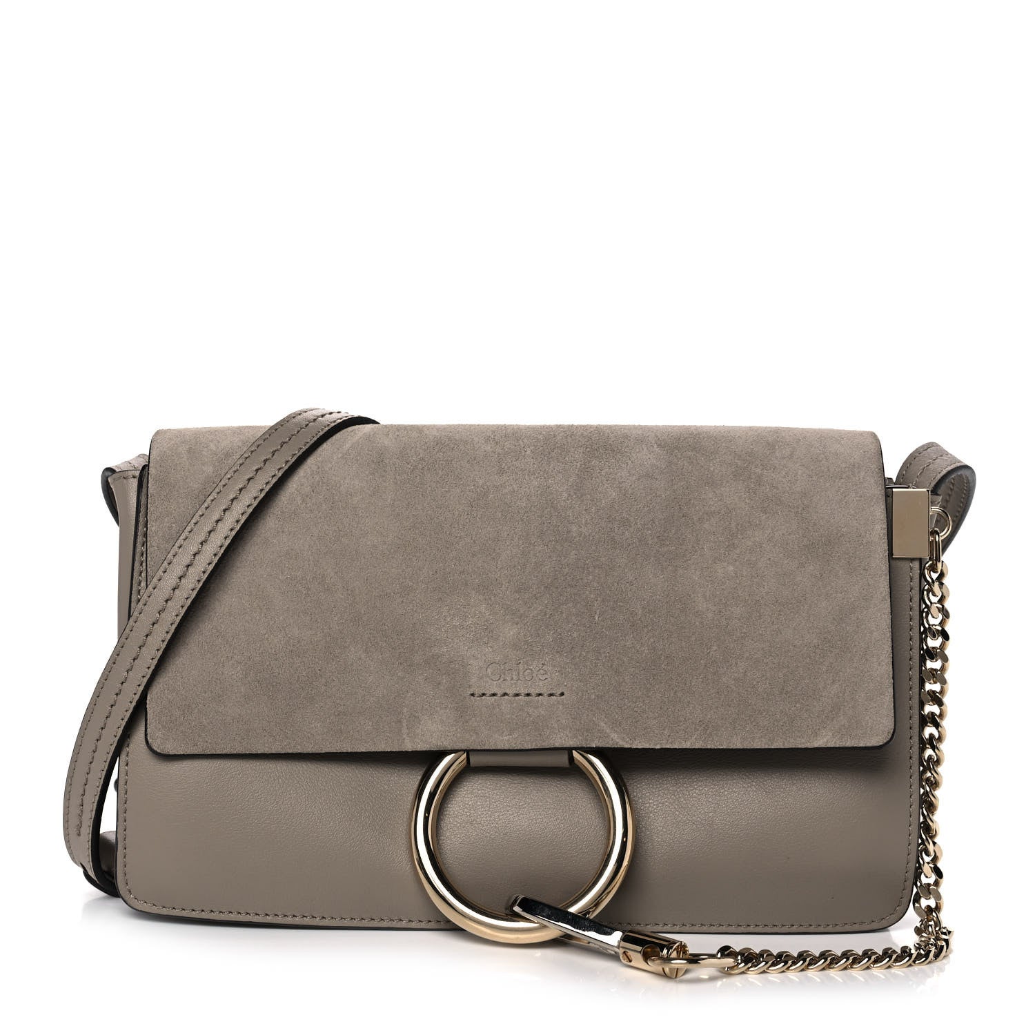 Chloe Suede Calfskin Small Faye Shoulder Bag Motty Grey 1 of 10