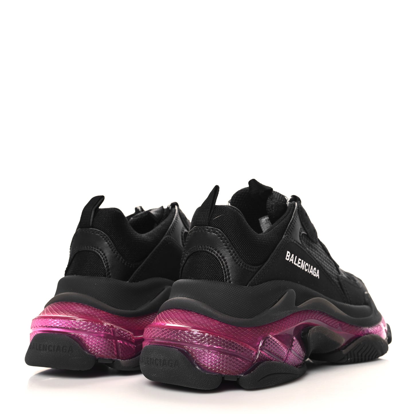 Fabric Mesh Clear Sole Womens Triple S Sneakers 37 Black Pink Neon