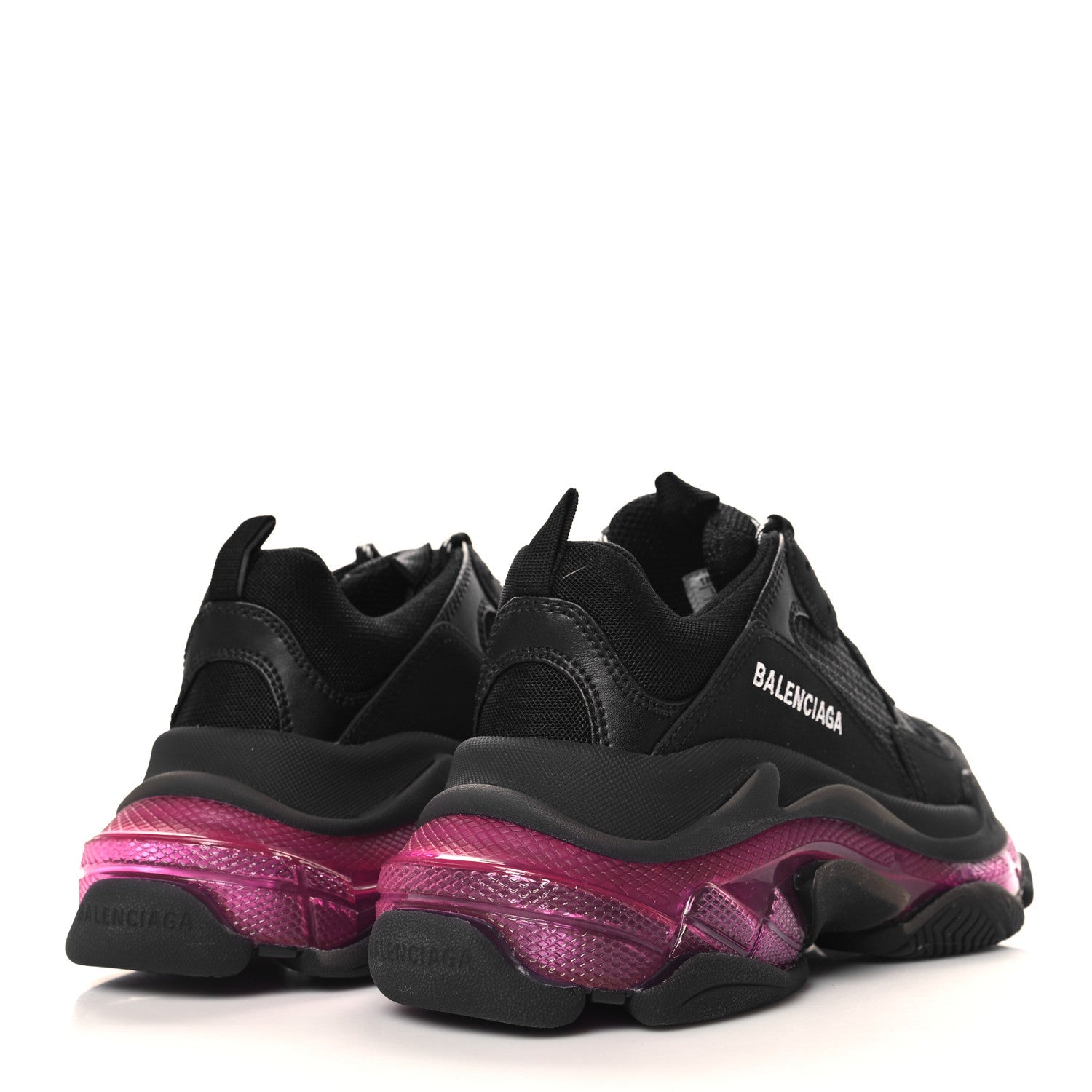 Balenciaga Fabric Mesh Clear Sole Womens Triple S Sneakers 37 Black Pink Neon 5 of 8