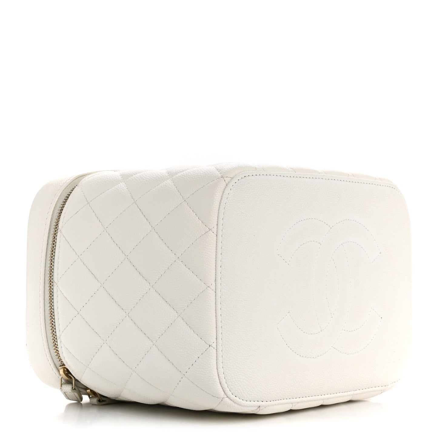 Caviar Quilted Large Vanity Pouch White