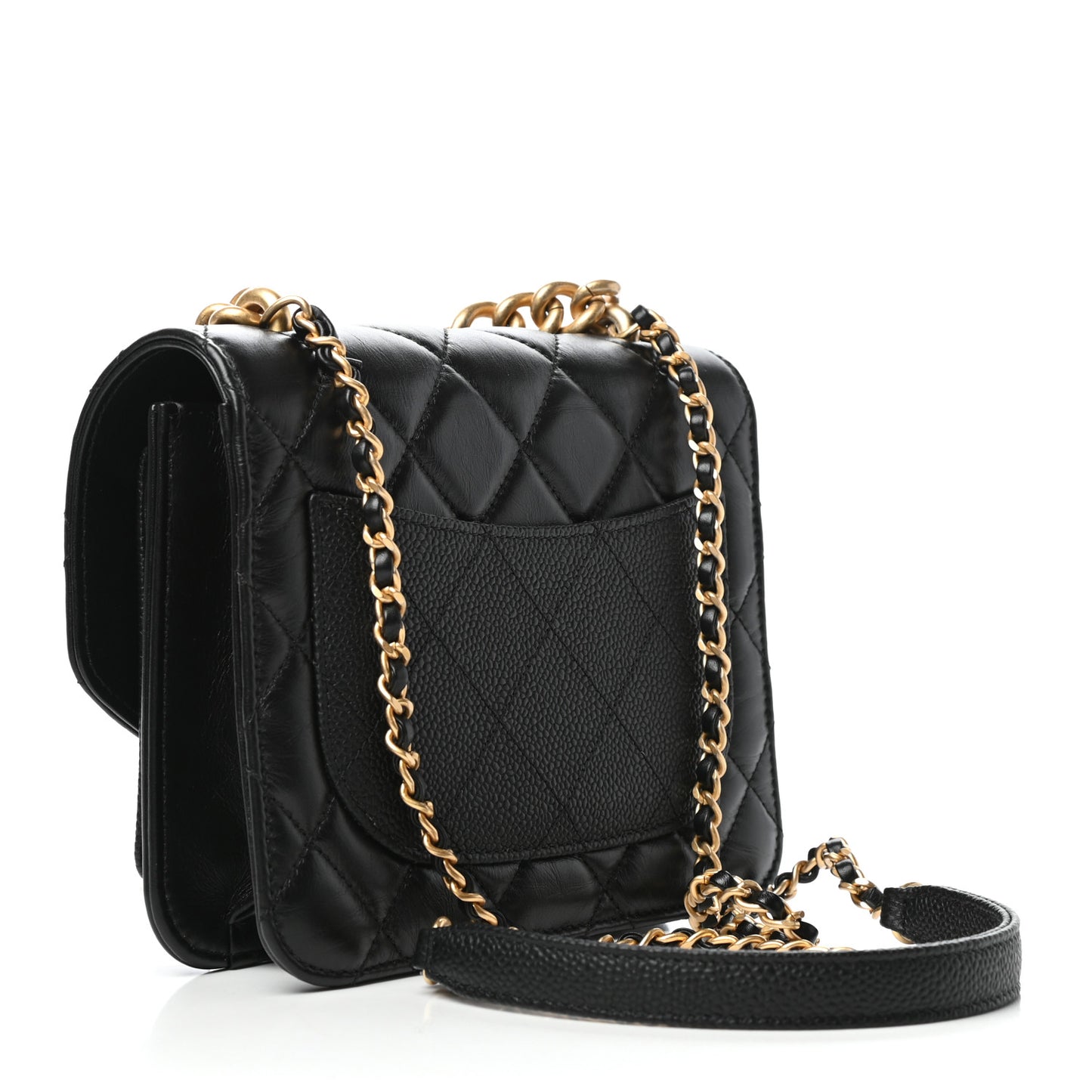 Calfskin Caviar Quilted Mini Chain Handle Flap Black